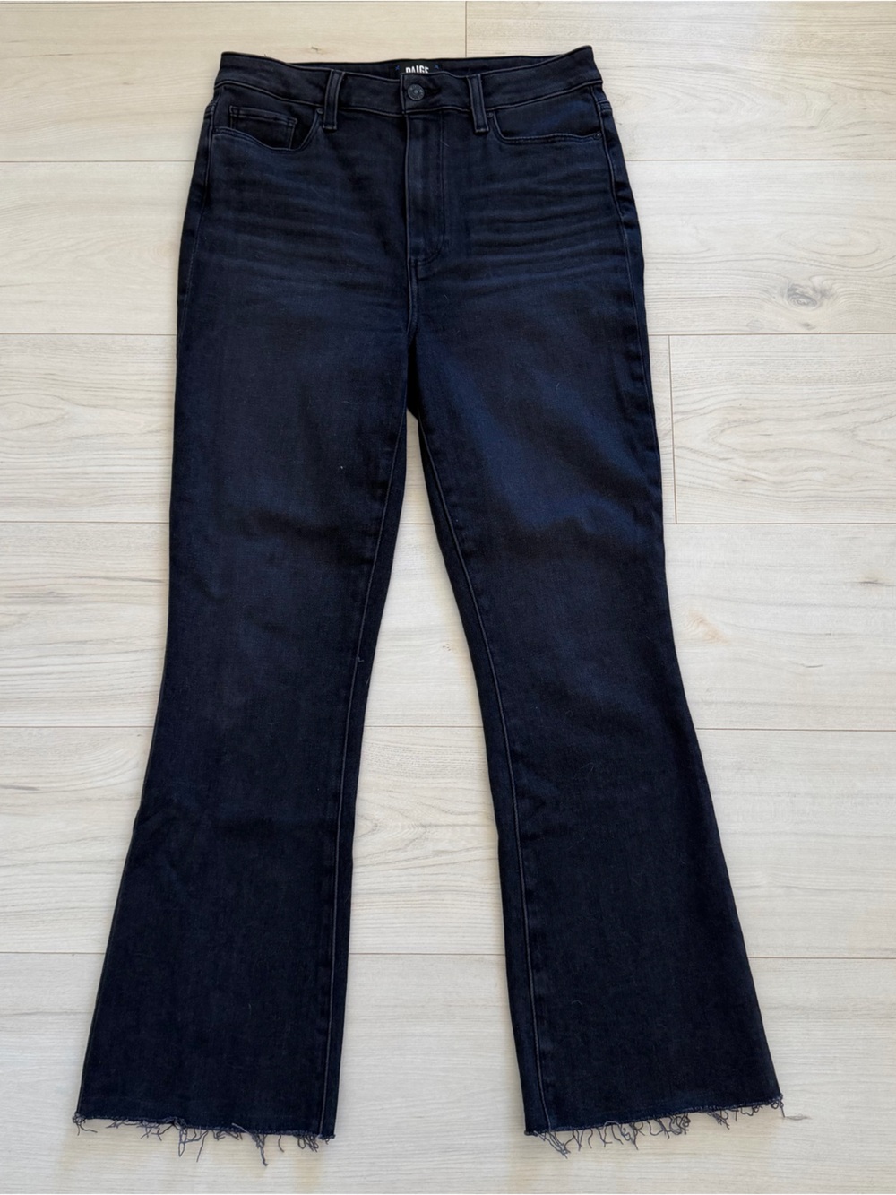 PAIGE Claudine Black Straight Leg Jeans with Raw Hem